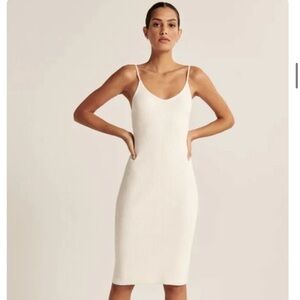 Abercrombie & Fitch Midi Slip Sweater Dress in White/Cream